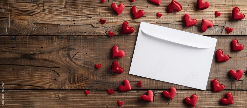 Aufkleber Heartwarming white note surrounded by small red hearts for Valentine's or special occasions with room for text or image, creating an adorable backdrop for various messages. copy space available