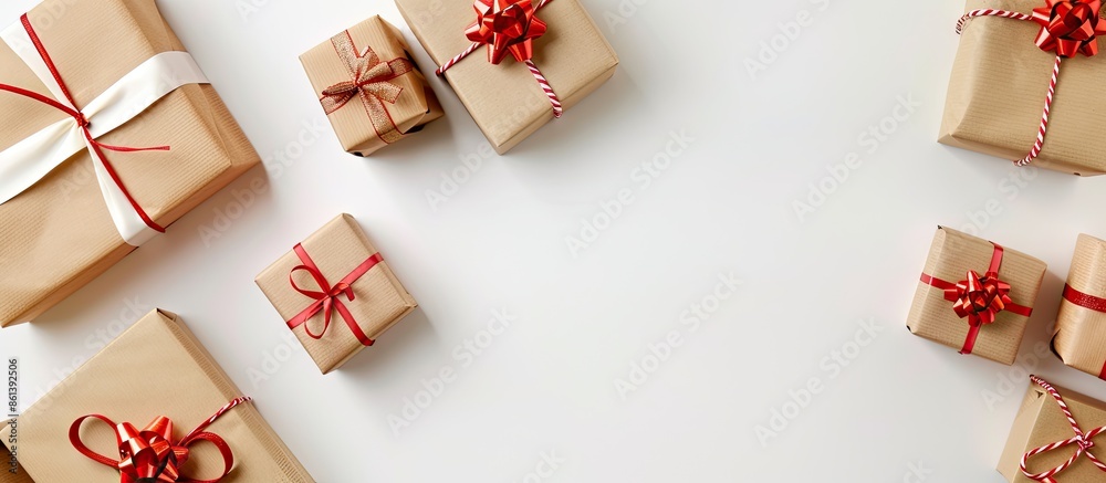 Poster several gift boxes with empty copy space image on a white background.