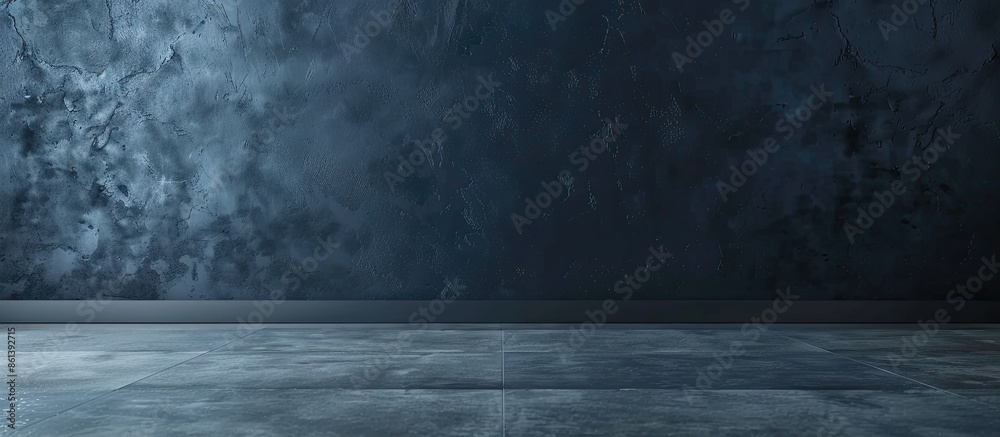 Fototapete studio with a dark blue wall as backdrop and cement floor designed for showcasing products and text 