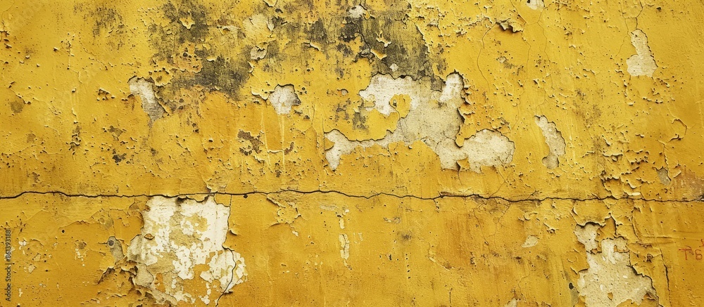 Poster aged yellow wall with a textured surface provides a backdrop for copy space image.