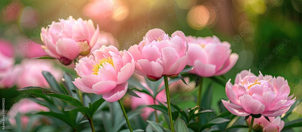 Aufkleber close-up view of stunning peonies with a blurred background, providing copy space image.