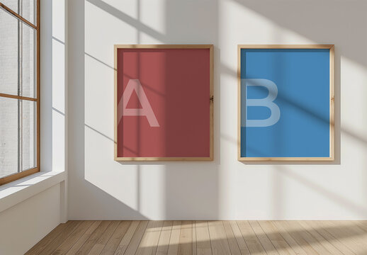 Two Frames Mockup In The Sunny Room With Generative ai