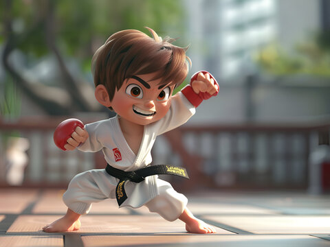 Karate martial arts tae kwon do dojo clipart cartoon Boy Kick