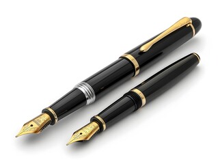 Elegant Black Fountain Pen with Gold Nib on Clean White Background
