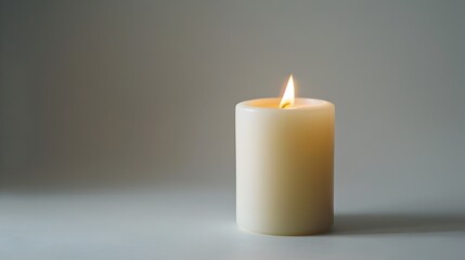 Single White Candle with Delicate Flame on Isolated White Background Symbolizing Peace and Tranquility