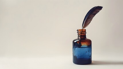 Classic Quill Ink Bottle on White Background for Vintage Designs and Calligraphy
