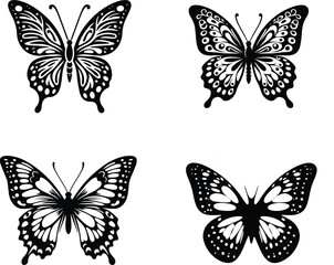 A silhouette design on a pure white background featuring  Butterfly