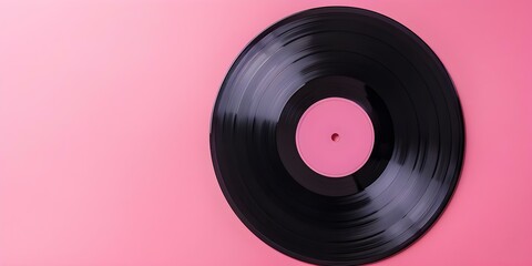 Vintage Vinyl Record on Pink Background with Retro Pastel Colors - Front View. Concept Pink Background, Vintage Vinyl Record, Retro Pastel Colors