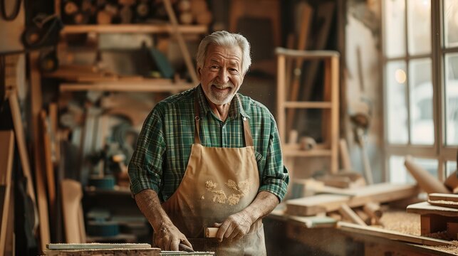 The senior woodworker at work