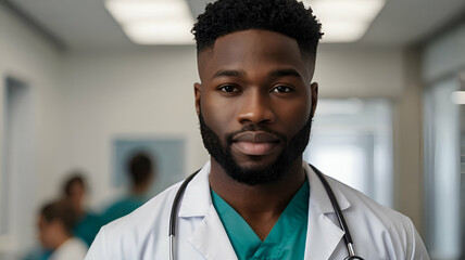 Black male medical assistant on world nurses day.