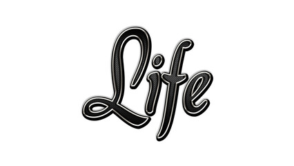 black metal 3d design of word Life on white background.