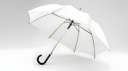 Classic White Umbrella with Curved Handle on Isolated Background Emphasizing Elegance