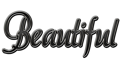 black metal 3d design of word Beautiful on white background.