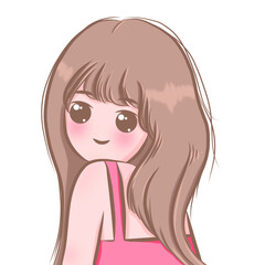 Portrait of a beautiful young girl with long hair wearing a pink tank top