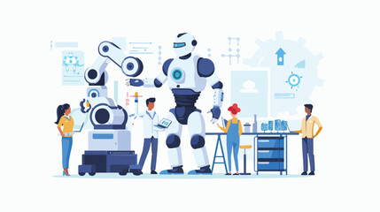 Engineers Characters Make and Programming Robot.