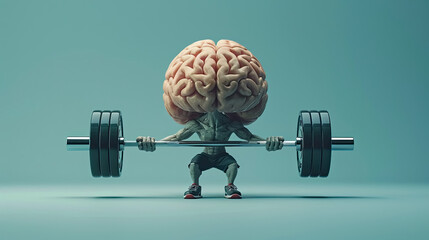 Picture of a bodybuilder brain lifting barbell weight