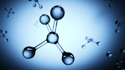 Molecules float separately in blue background