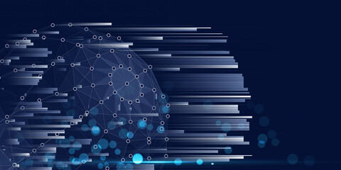 Abstract geometric background with sphere wireframe from circles and bllured lines. Concept for science, business and technology template with 3d globe..