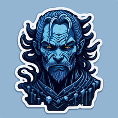 A menacing white walker, an icy demon warrior, stands amid swirling frost. Its glowing blue eyes pierce the frigid air, and icy armor gleams in the moonlight.