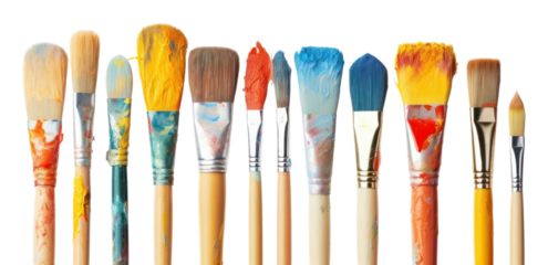 PNG Row of artist paintbrushes closeup tool white background creativity.
