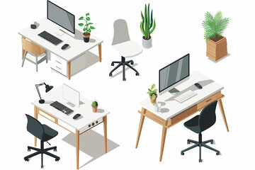 Modern cute home office foldable table for freelancer with different poses and position