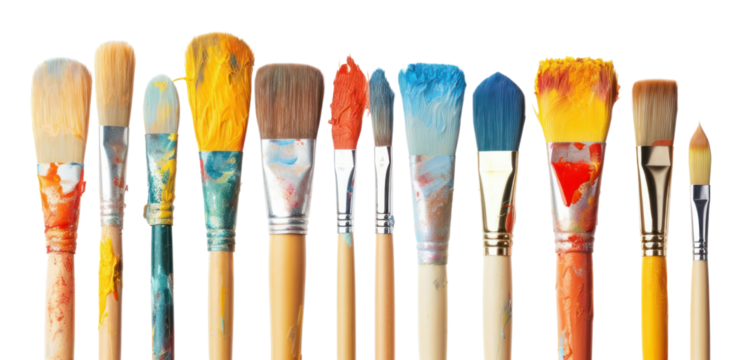 PNG Row of artist paintbrushes closeup tool white background creativity.