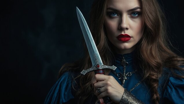Fantasy combat female assassin with dagger