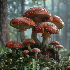 Fototapeta premium beautiful toadstool mushrooms, in the forest, beautiful colours