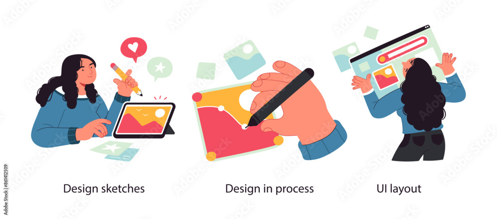 Wall mural website design and development- set of business concept illustrations. visual stories collection