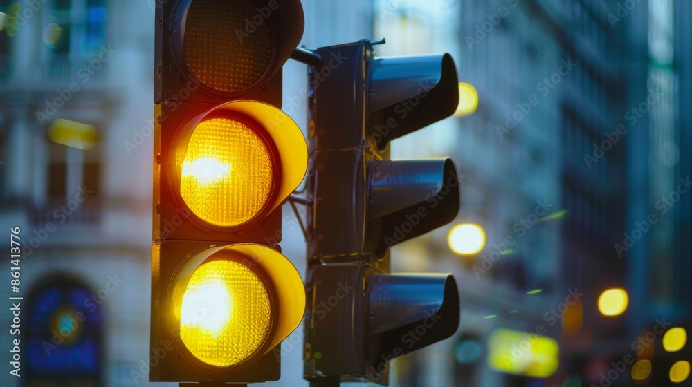 Aufkleber a traffic light showing a yellow caution signal, warning drivers to slow down before intersection