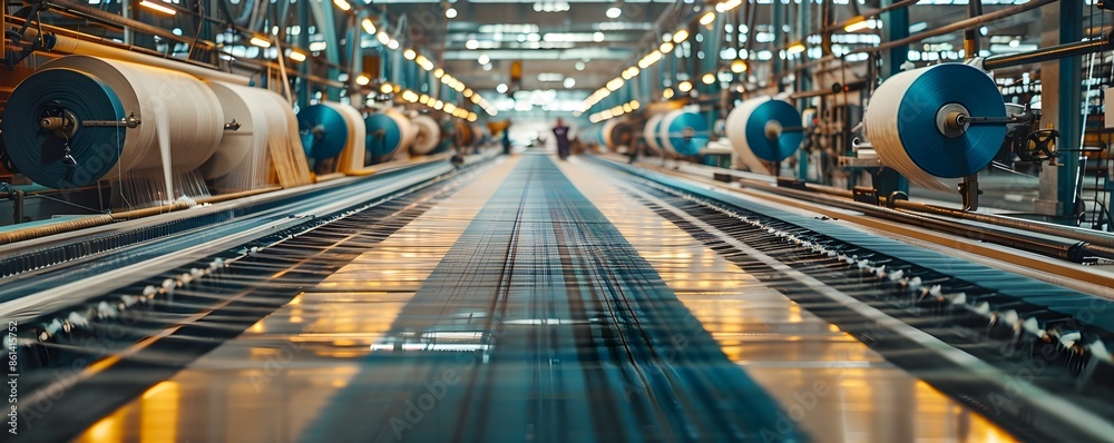 Poster futuristic textile factory with intelligent machines and efficient monitoring