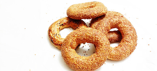 Turkish snack kandil bagel on white background