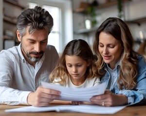 Obraz premium Family Reviewing Their Life Insurance Policy Together Feeling Secure About Their Future
