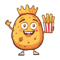 Cartoon happy king Cartoon Potato Character Holding A french Fries Cup