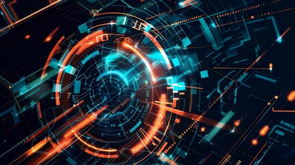 Obraz premium a futuristic abstract background with a circular design in blue and orange colors