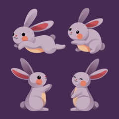 Collection of cute bunny elements, combination of bunnies in different actions.