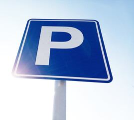 parking blue sign, parking area
