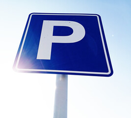 parking blue sign, parking area