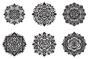 a simple rose mandala design silhouette style with white background