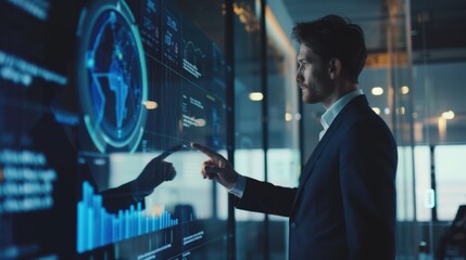 The businessman and data screen