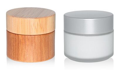 Set of Cosmetic Cream Jars isolated on transparent background, eco cosmetics and zero waste concept