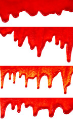 Set of Red Ketchup Drippings isolated on transparent background, food concepts