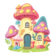 vector Cartoon Kawaii Mushroom House isolated on white solid background