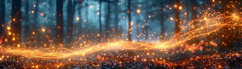 Obraz premium Glowing Electric Currents Surging Through a Mystical Forest Landscape