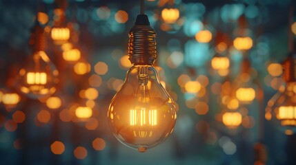 Close-up light bulb on string