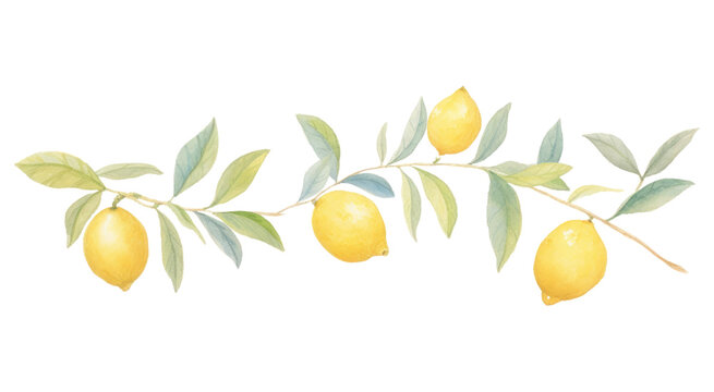 PNG Lemons and lemon leaves as divider line watercolour illustration fruit plant food.