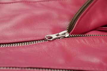 Close Up Genuine Pink Leather Jacket And Zipper. © Stock_Vision