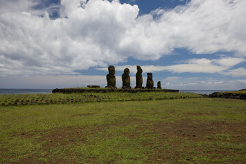 Easter Island Moai on a sunny autumn day view on a sunny spring day