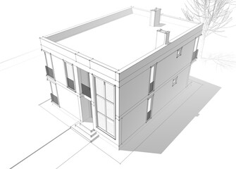 house building sketch architecture 3d illustration