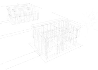house building sketch architecture 3d illustration